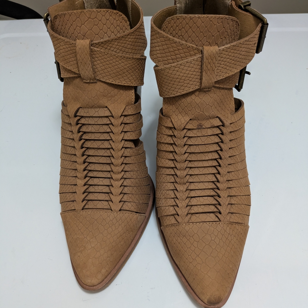 Gianni Bini Tan Textured Ankle Booties